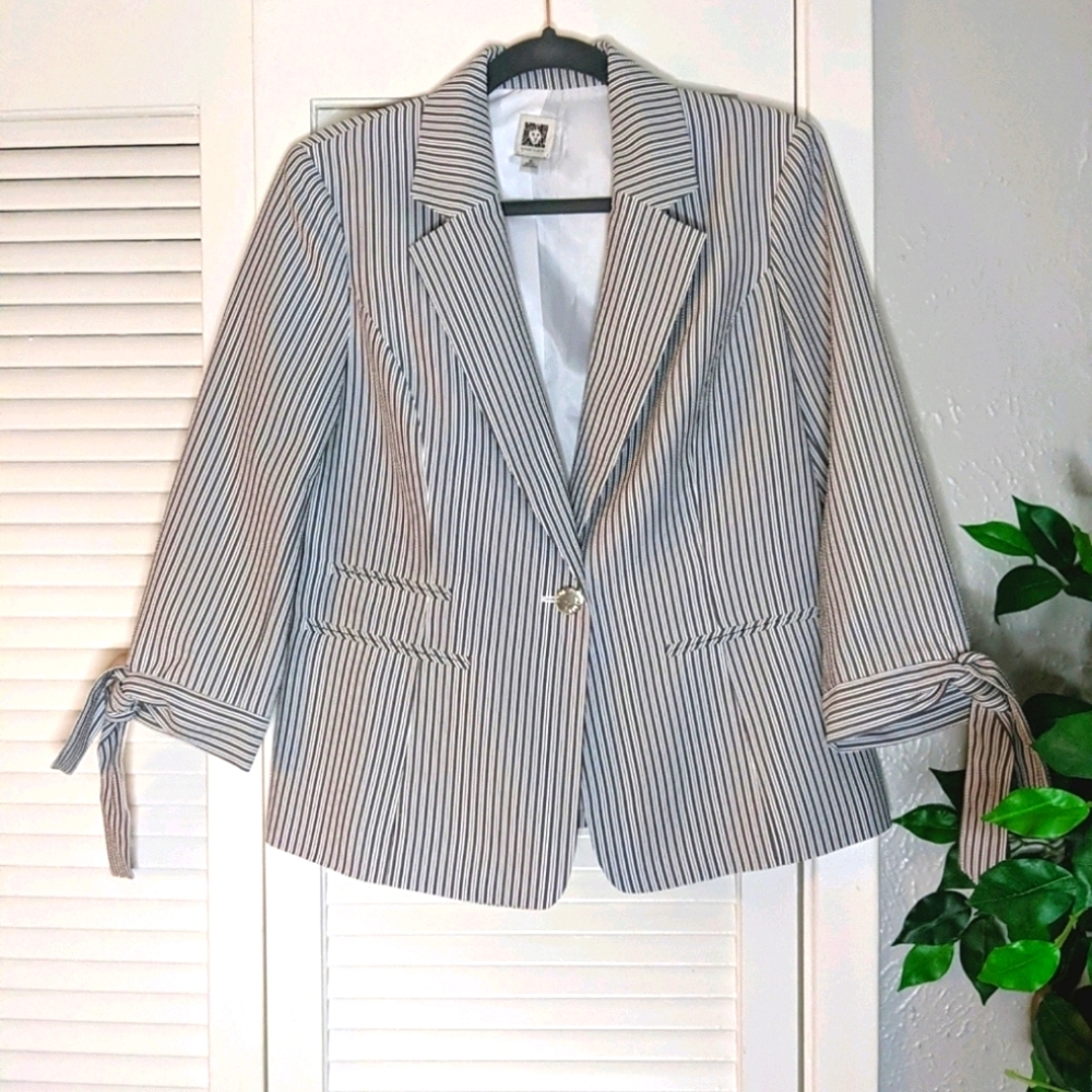 Anne Klein Striped Tie-Sleeve Blazer